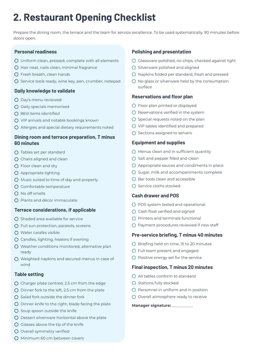 F&B Starter Pack restaurant opening checklist