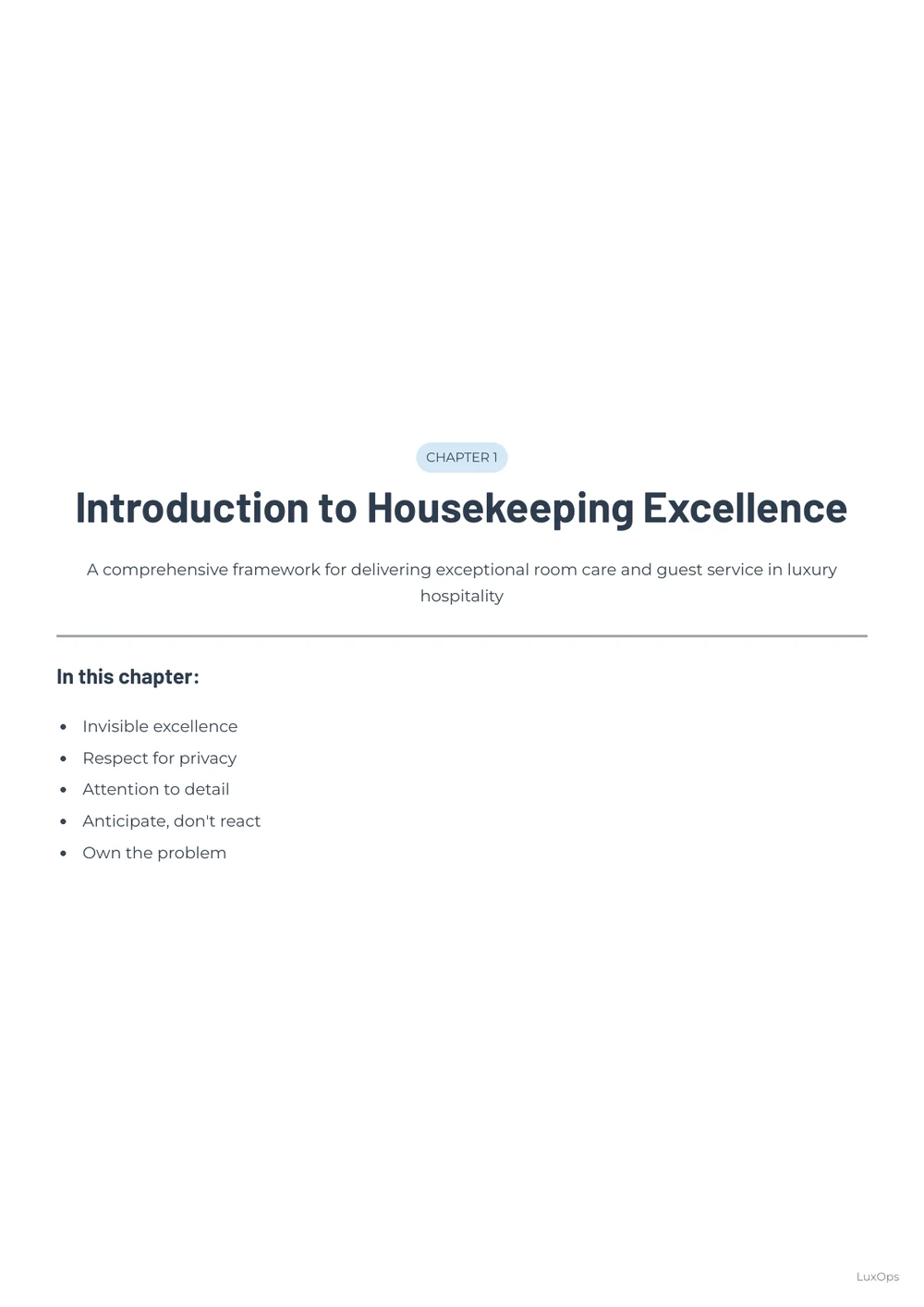Housekeeping Playbook chapter opening