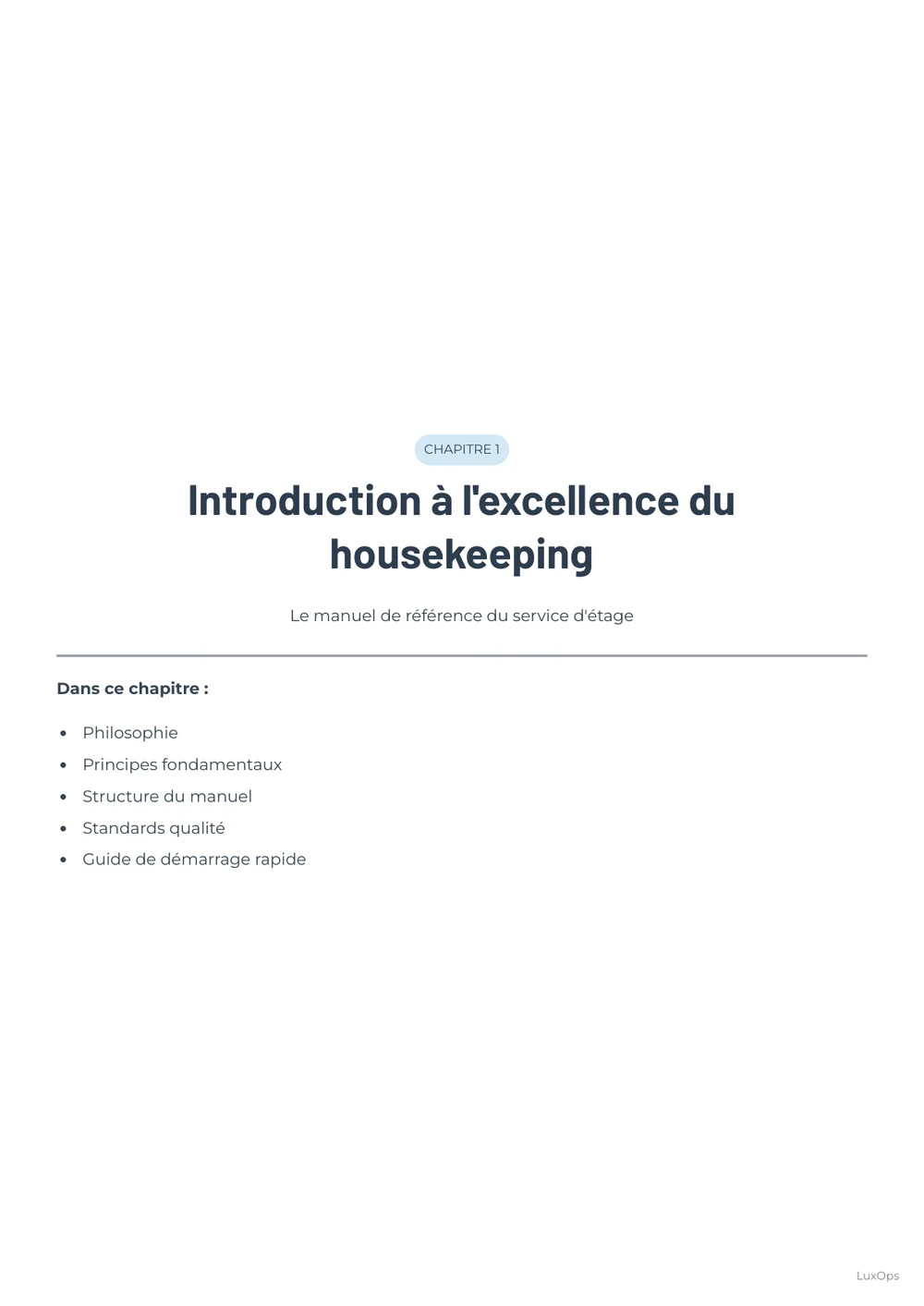 Ouverture de chapitre du Playbook Housekeeping