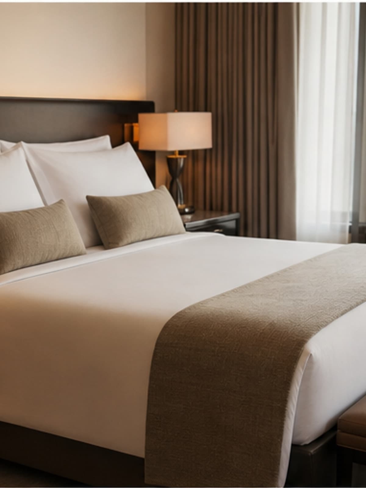Prepared luxury guest room with calm housekeeping cues.