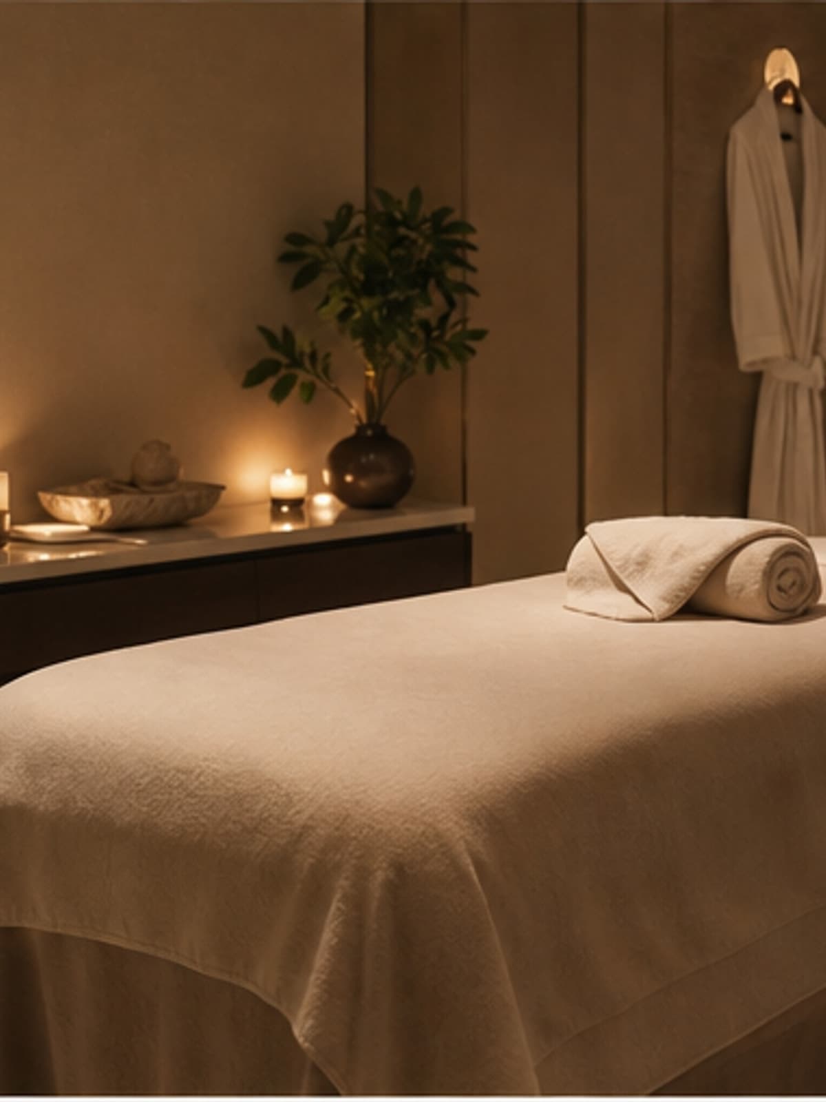 Luxury spa treatment room prepared before opening.